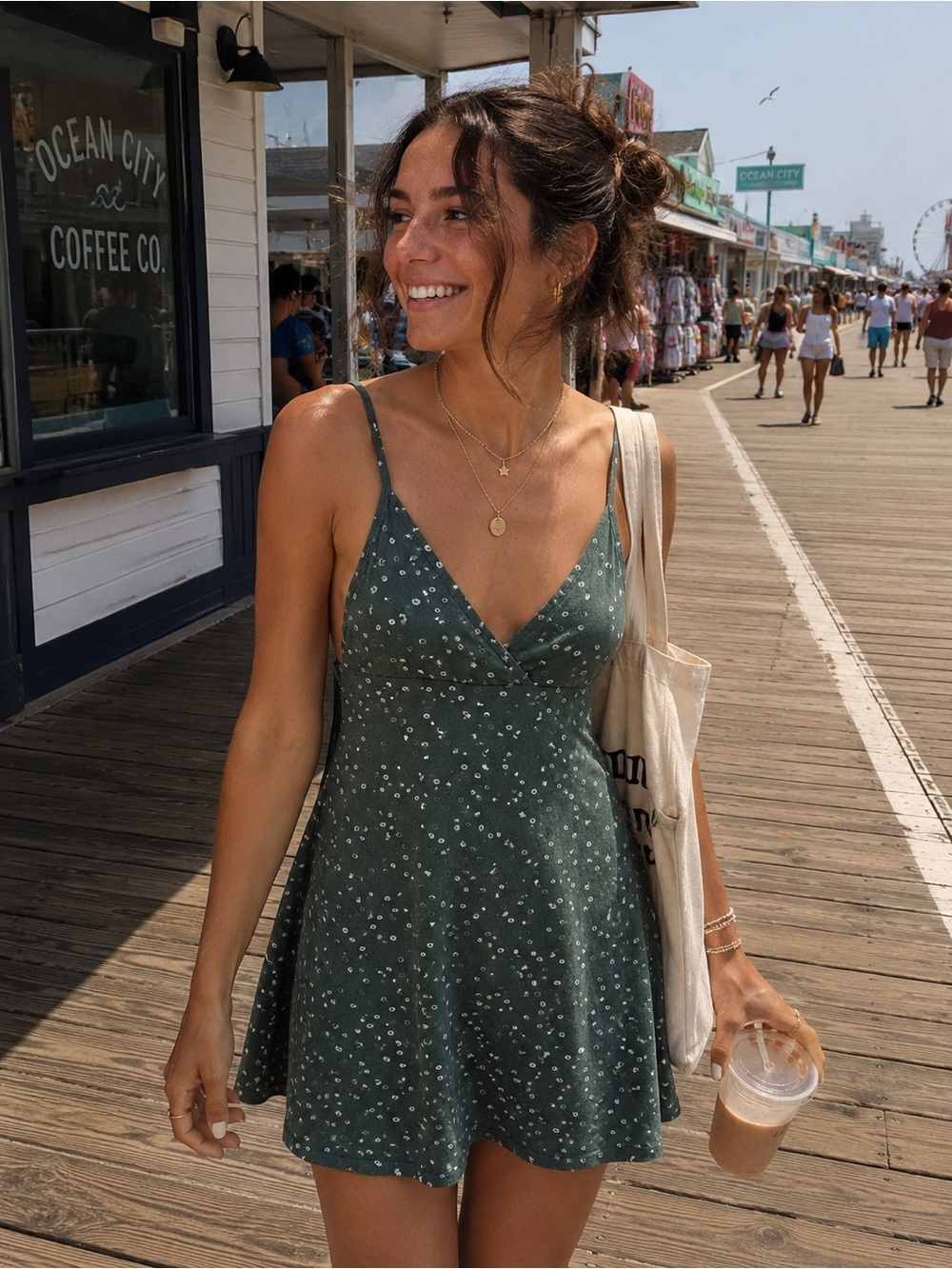 Brandy Melville Amora Mini Dress Green Floral OS Coquette
